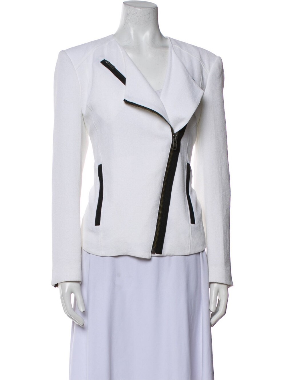 Helmut Lang White Leather Moto Jacket with Black Trim
